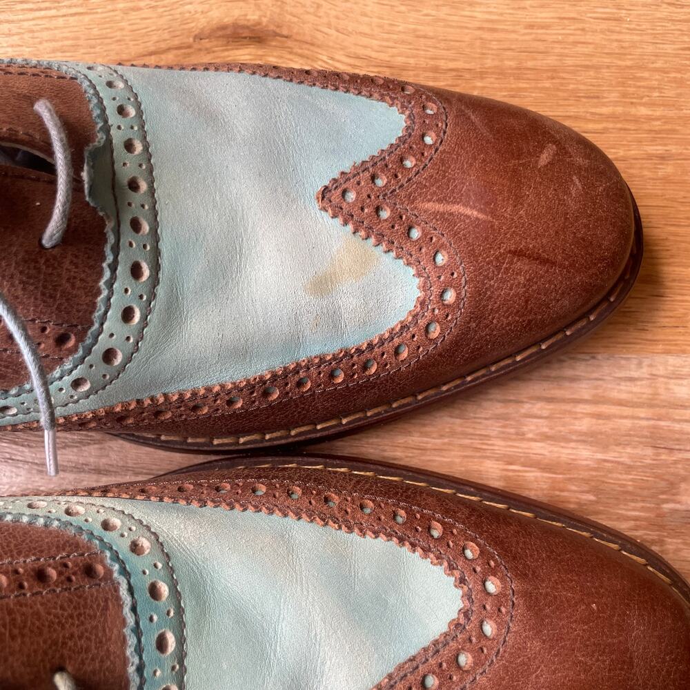 Cole Haan Nike Air Men's 11 M Brown Blue Leather Wingtip Brogue C10038 - Picture 2 of 8